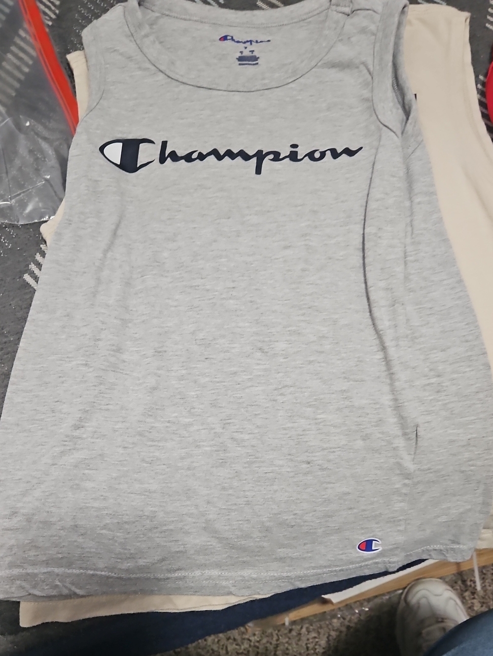 Champion Light Gray Tank Top with Navy Logo